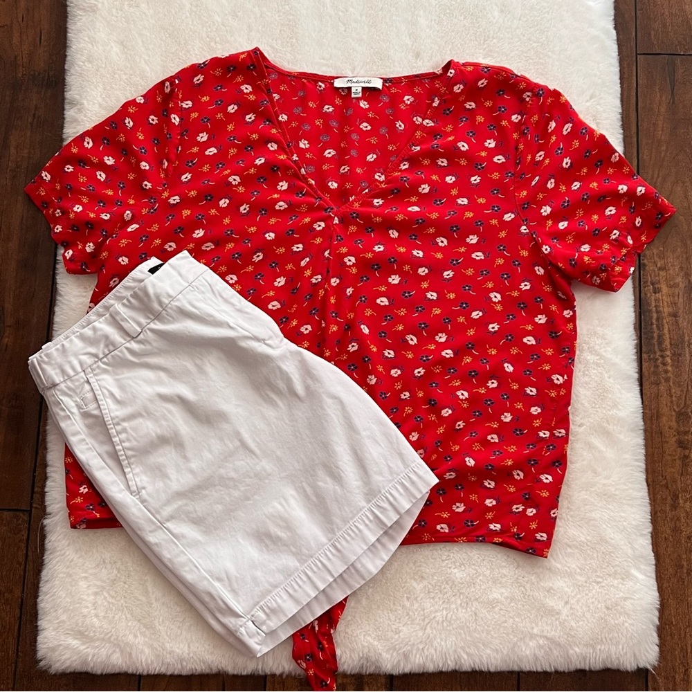 Madewell Novel Tie-Front Top Prairie Posies Red Floral Size Medium - Picture 5 of 14